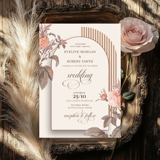 Invitation Trendy boho arch blush vivant rose ivoire brun