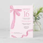 Invitation Trendy Bow Ribbon Coquette Sweet 16 Blush Pink  (Debout devant)