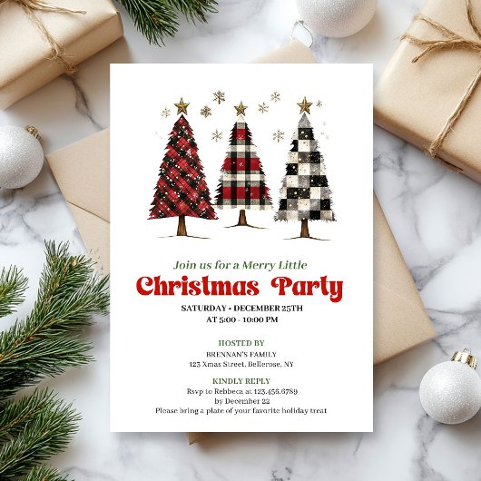 Invitation Trendy buffalo plaid Christmas tree editable