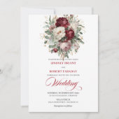 Invitation Trendy Burgundy and White Flowers Wedding Invite (Devant)