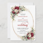 Invitation Trendy Burgundy Bohemian Wedding Floral Invite (Devant)
