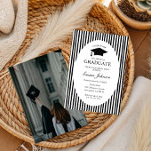 Invitation Trendy Chic Bow Minimalist Stripe  Graduation