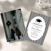 Invitation Trendy Chic Bow Minimalist Stripe  Graduation