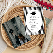 Invitation Trendy Chic Bow Minimalist Stripe  Graduation