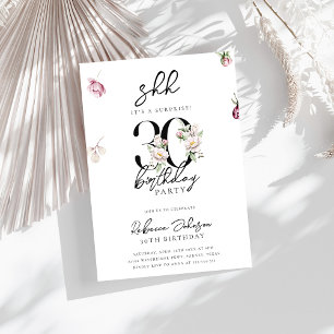 Invitation Trendy Chic Rose Floral Surprise 30e anniversaire