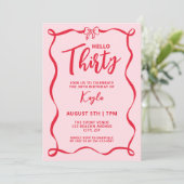 Invitation Trendy Coquette Red Bow Hello Thirty 30th (Debout devant)