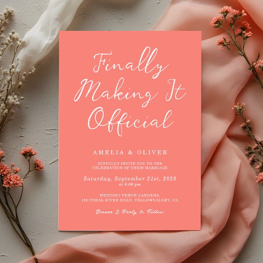 Invitation Trendy Coral Pink Script calligraphy Modern Weddin