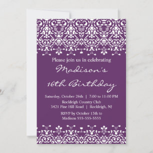 Invitation Trendy Damask Sweet Sixteen Birthday Invite