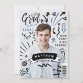 Invitation Trendy Doodle Sketch Magazine Couverture Boy Grad  (Devant)