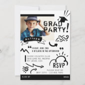 Invitation Trendy Doodle Sketch Magazine Couverture Boy Grad  (Dos)