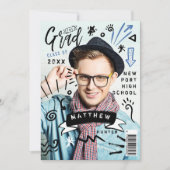 Invitation Trendy Doodle Sketch Magazine Couverture Boy Grad  (Devant)