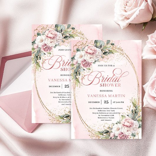 Invitation Trendy Dusty Pink Eucalyptus Bridal Shower Invite