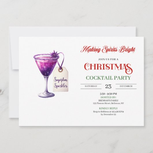 Invitation Trendy editable Christmas cocktails party invite (Devant)