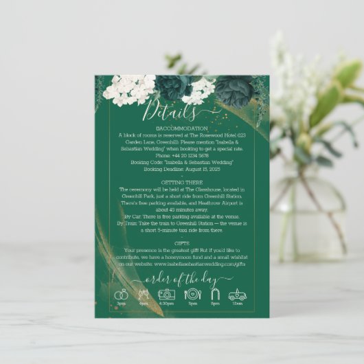 Invitation Trendy Elegant Emerald Green Rose Wedding Program (Debout devant)