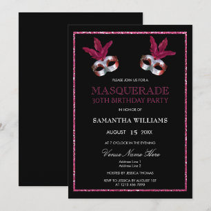 Invitation Trendy Fête Mascarade 30 ans Anniversaire Rose Pai