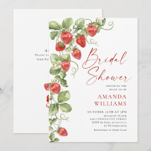 Invitation Trendy Fleurs Aquarelle Fête de Mariage des Fraise