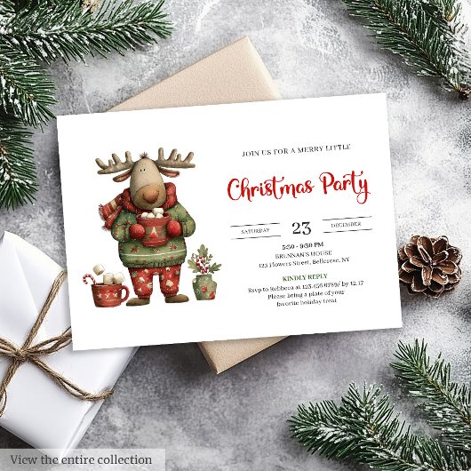 Invitation Trendy Funny Reindeer red green festive invite