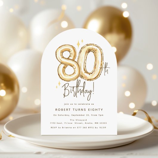 Invitation Trendy Gold Eighty Balloons 80th Birthday Party