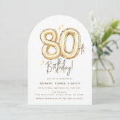 Invitation Trendy Gold Eighty Balloons 80th Birthday Party (Debout devant)