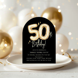 Invitation Trendy Gold Fifty Balloon Fête d'anniversaire 50 a