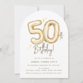 Invitation Trendy Gold Fifty Balloons 50th Birthday Party (Devant)