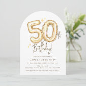 Invitation Trendy Gold Fifty Balloons 50th Birthday Party (Debout devant)