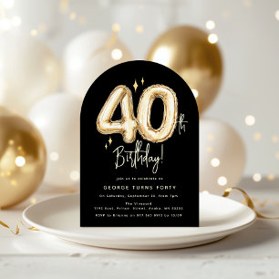 Invitation Trendy Gold Forty Ballons Fête d'anniversaire 40 a
