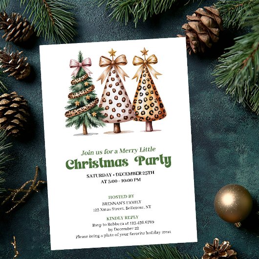 Invitation Trendy gold green leopard Christmas tree invites