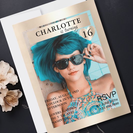Invitation Trendy Gold Magazine Cover Photo inspirée