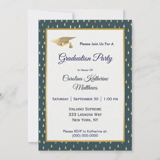 Invitation Trendy Gold Raindrops Slate Grey Graduation  (Devant)