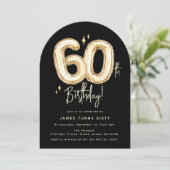 Invitation Trendy Gold Sixty Balloons 60th Birthday Party (Debout devant)