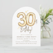 Invitation Trendy Gold Thirty Balloons 30th Birthday Party (Debout devant)