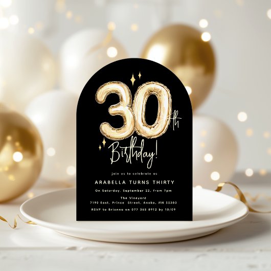 Invitation Trendy Gold Thirty Balloons 30th Birthday Party In