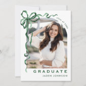 Invitation Trendy Green Bow Ribbon 2 PHOTO Graduation Party (Devant)