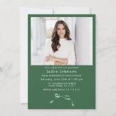 Invitation Trendy Green Bow Ribbon 2 PHOTO Graduation Party (Dos)
