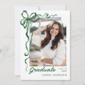 Invitation Trendy Green Bow Ribbon 2 PHOTO Graduation Party (Devant)