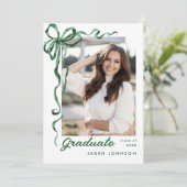 Invitation Trendy Green Bow Ribbon 2 PHOTO Graduation Party (Debout devant)