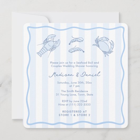 Invitation Trendy Hand-Drawn Seafood Boil Wedding Shower (Devant)