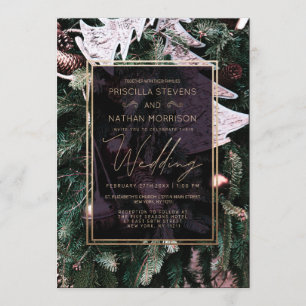 Invitation Trendy hiver Arbre de Noël Gold Mariage frontalier