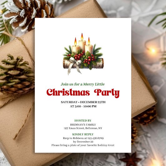Invitation Trendy Holly Berries Christmas Decoration Card