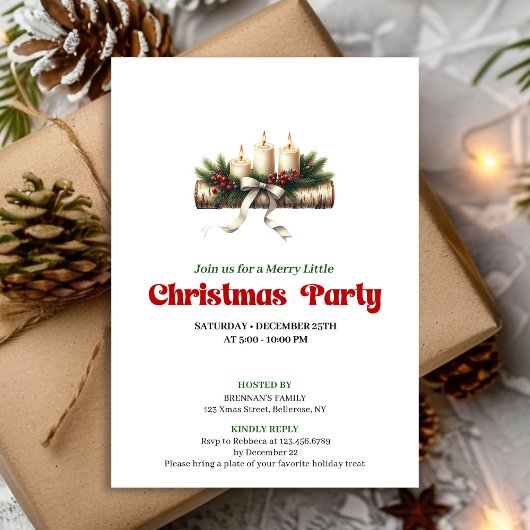 Invitation Trendy Holly Berries Christmas Decoration Invite
