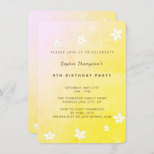 Invitation Trendy Jaune Cute Daisies Fille fête d'anniversair