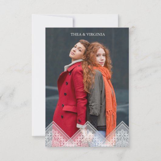 Invitation Trendy Lace Lesbian Gay Wedding Photo Instant (Devant)