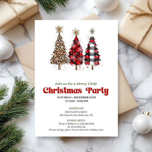 Invitation Trendy leopard and buffalo Christmas tree invite