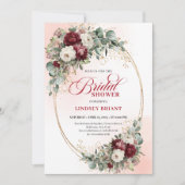 Invitation Trendy Maroon Floral Gold Accent Bridal Shower (Devant)