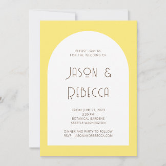 Invitation Trendy Minimal Pastel Jaune Tout en Un Mariage