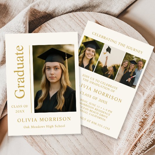 Invitation Trendy Modern Ivory Gold Photo Graduation