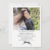Invitation Trendy Neutral Bow Ribbon 2 PHOTO Graduation Party (Dos)