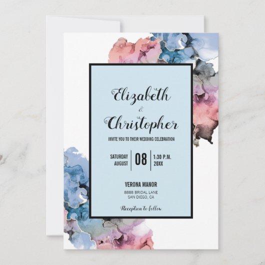 Invitation Trendy Paint Splash Navy rose Abstrait moderne (Devant)