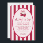 Invitation Trendy Pink and Red Cherry on Top Baby Shower<br><div class="desc">Trendy Pink and Red Cherry on Top Baby Shower Invitation - featuring trendy,  modern pink and cherry red stripes,  script typography and a dainty pink coquette bow. Invitation will be part of a Baby Shower Collection.</div>